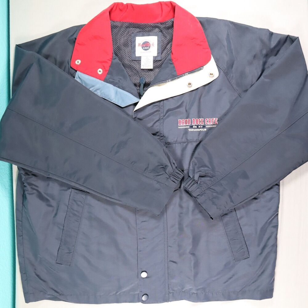 Hard Rock Cafe Jacket Indianapolis Mens Beige Nylon Windbreaker Size L Large